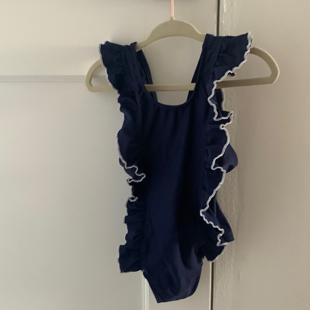 Minnow VGUC navy ruffle swimsuit, 2T